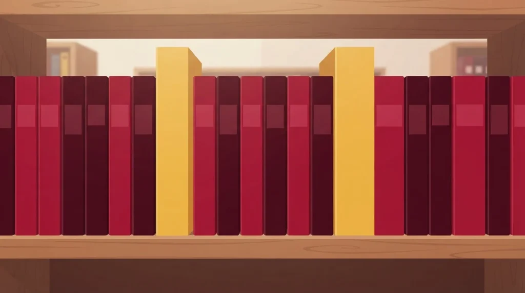 Mehrere beschriftete Archivordner auf einem schlichten Bücherregal neben Karteikarten