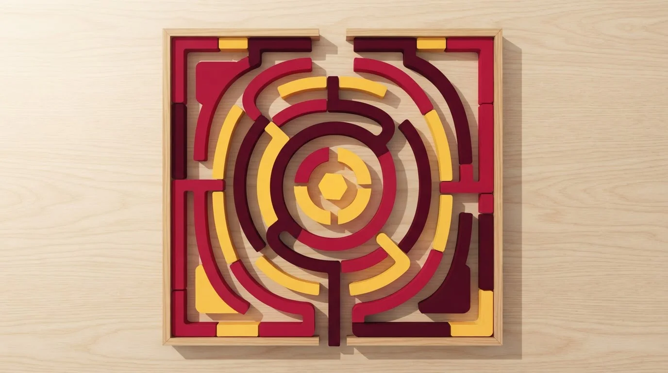 Labyrinth mit breiten Gängen und einem sichtbaren Ausgang von oben
