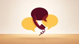 Sprechblasen neben einem Telefonhörer auf einer schematischen Kontaktfläche